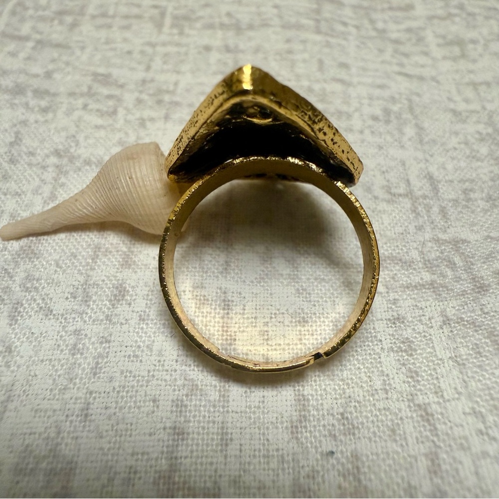 NWT Antique-Inspired Gold Statement Ring with Oval Cabochon Stone, Adjustable - Picture 3 of 4